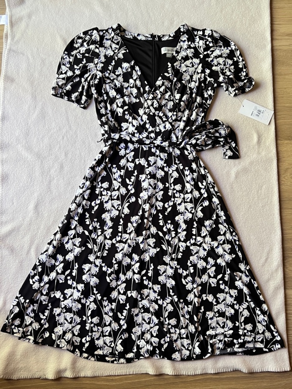 Harper Rose Size 4 Surplice V-Neck Midi Dress Tie Waist Summer Wedding Guest